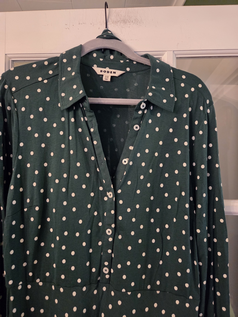 Boden Green Polka Dot Midi Shirtdress with Tie Waist - Size 14R - Picture 6 of 8